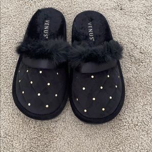 Black rhinestone slippers